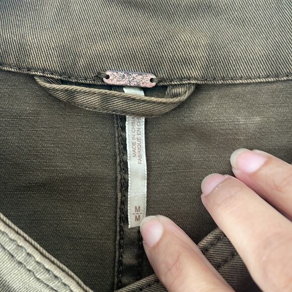 Free People Military Jacket Size Medium Ruffle Hem Olive Green - Picture 4 of 9